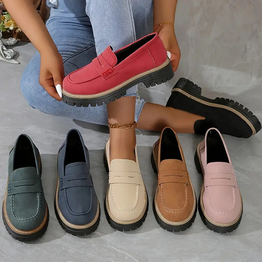 Leisure Matte British Style Women's Shoes Chunky Heel Platform