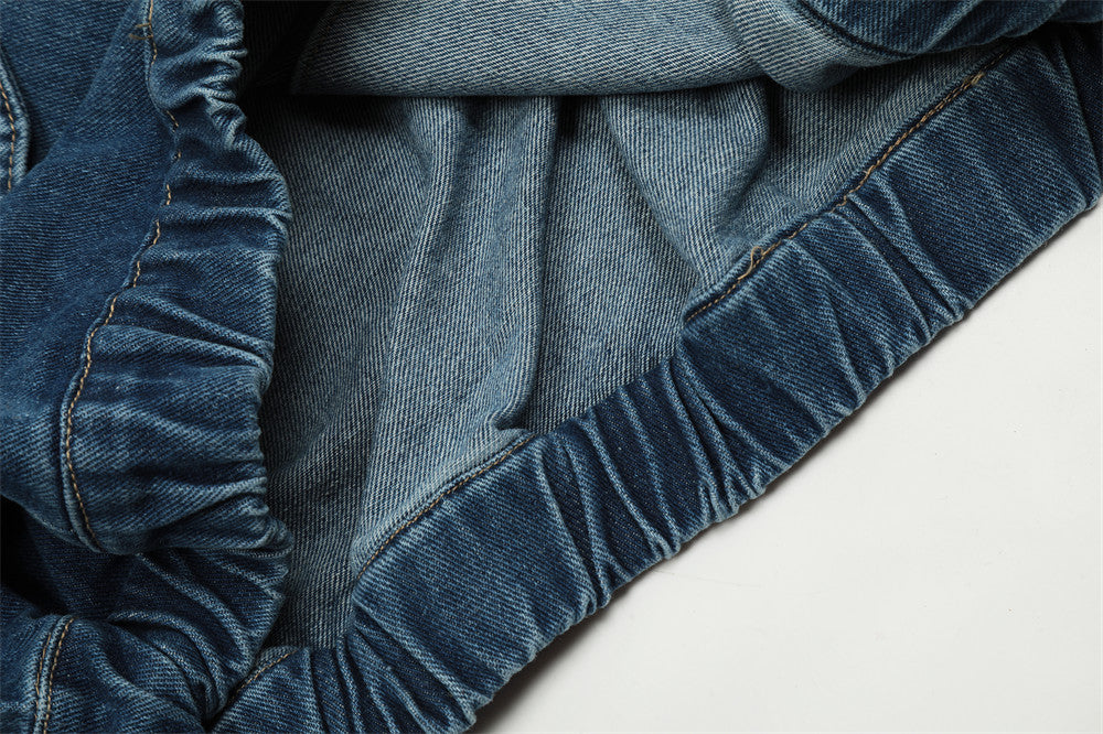 Creative Contrast Color Letter Printing Denim Jacket