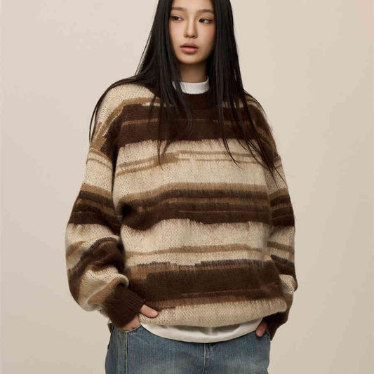 Retro Hip Hop Black And White Striped Sweater For Women