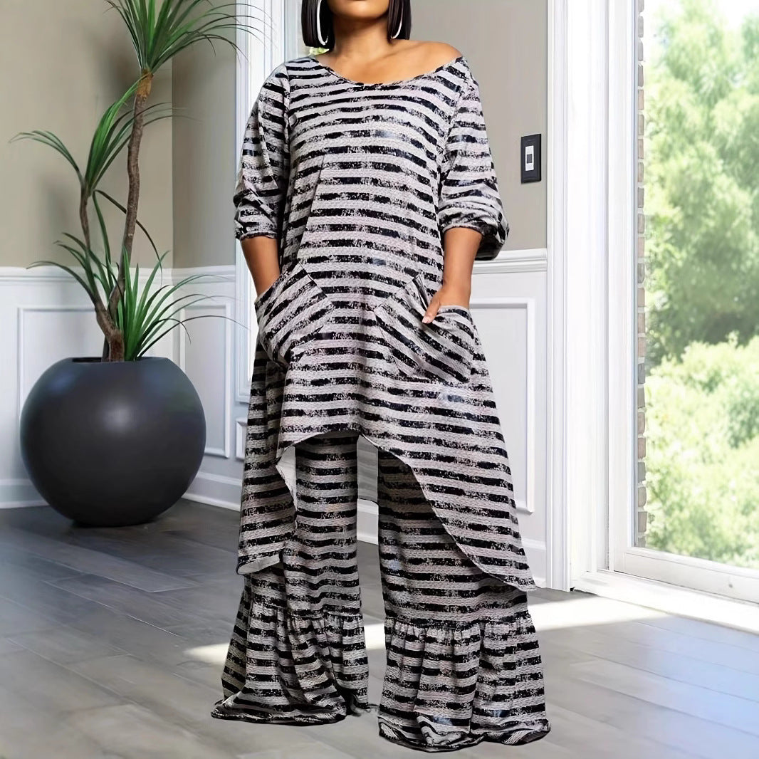Women's Irregular Pleated Wide-Leg Pants Set