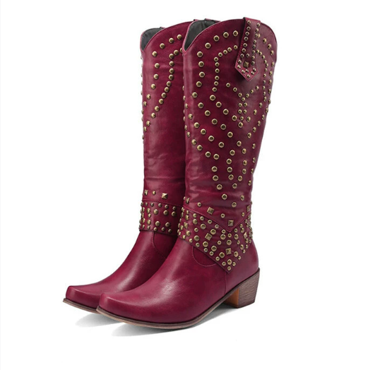 Autumn And Winter Metal Rivet Thick Heel Women's High Boots