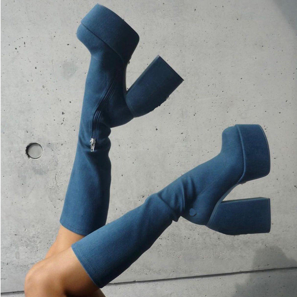 Thick Soled High-heeled Cowboy Boots