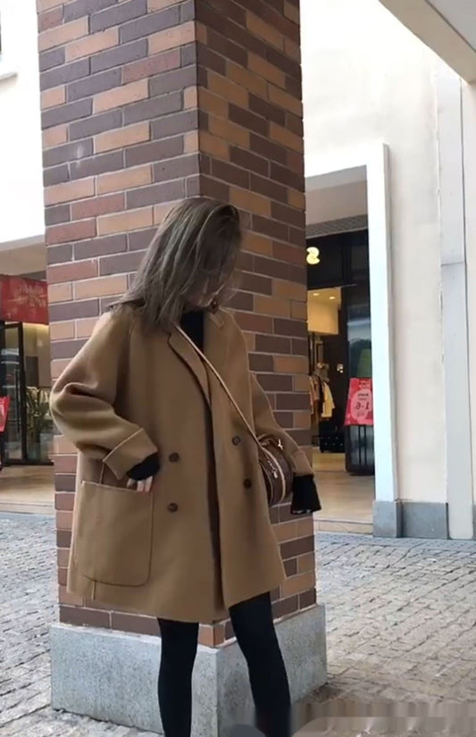 Loose Woolen Casual Coat For Women