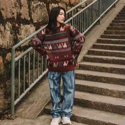 Japanese Trend Knitted Sweater Ethnic Style Couple Wear