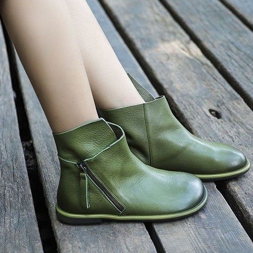 Autumn And Winter Casual Flat-heeled Soft-soled Retro Ankle Boots With Leather Stitching