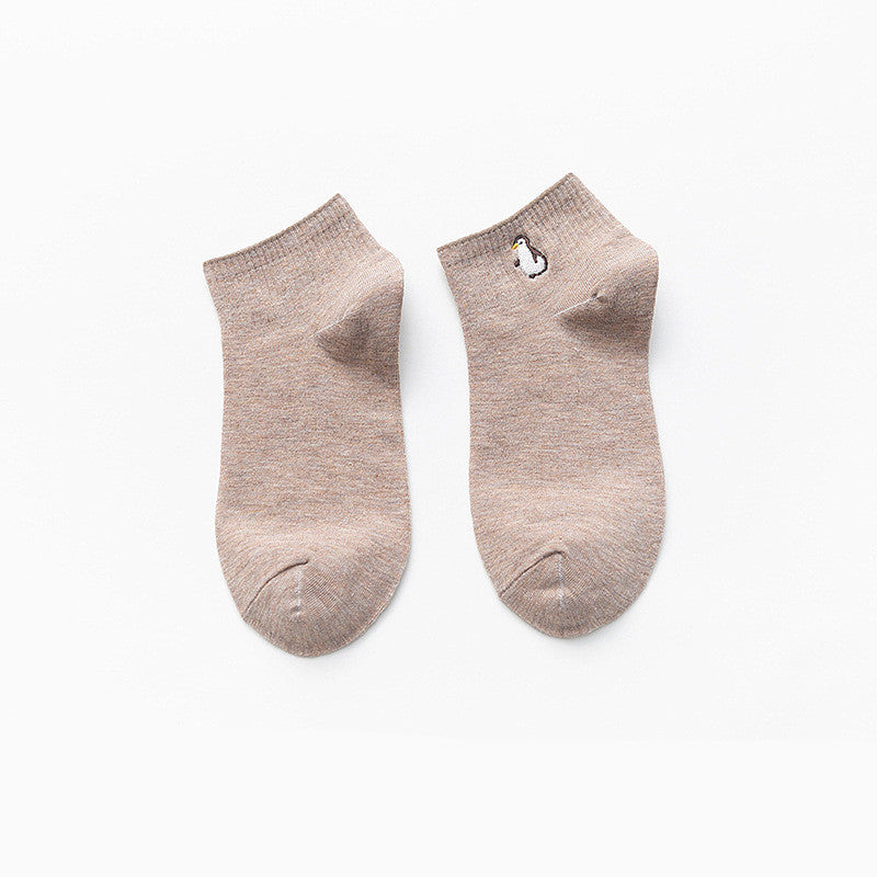 Socks Shallow Mouth Cartoon Embroidery Cute Japanese
