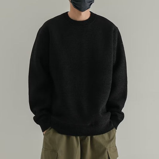 Retro Simple Solid Color Round Neck Sweater Casual All-match Sweater