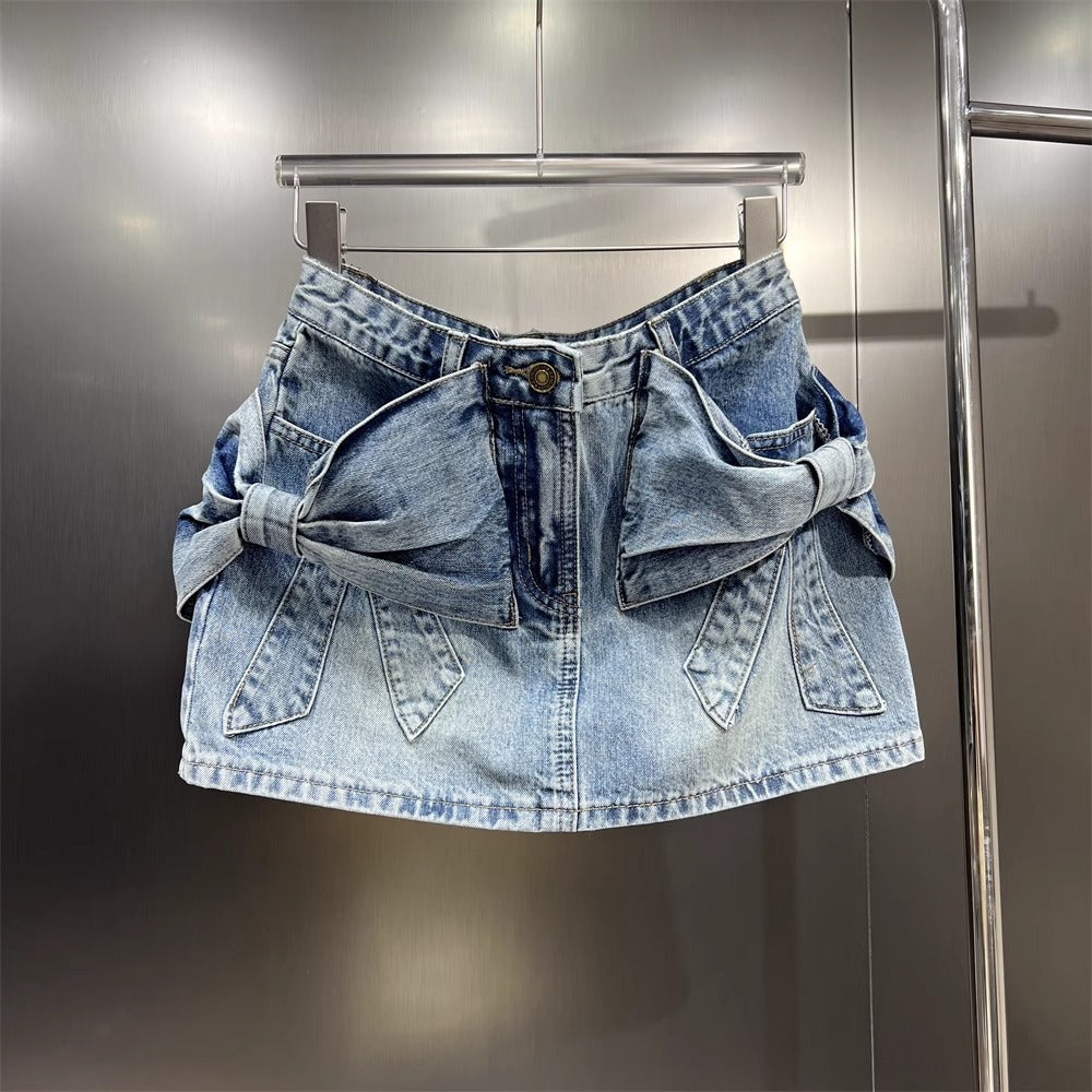 Three-dimensional Bow Denim Skirt