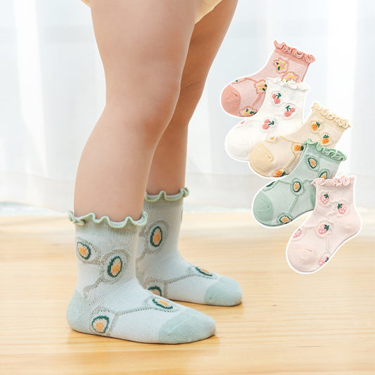 Thin Cotton Dark Pattern Children's Fruit Fungus Lace Socks