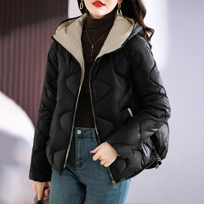 New Shiny Fashion Western Style Slimming Thin Hood Cotton-padded Coat For Women