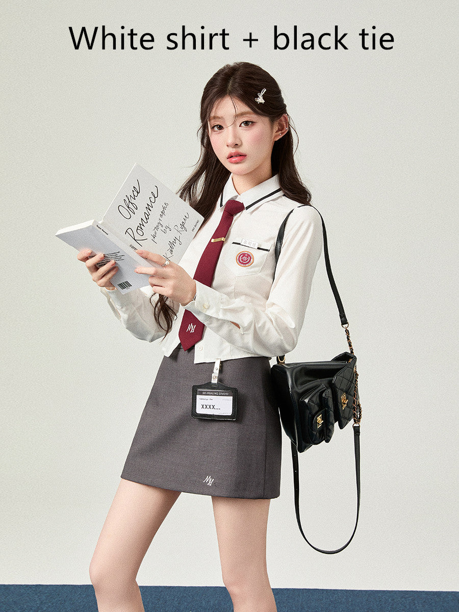 Waist-controlled Long Sleeves White Shirt Top Women