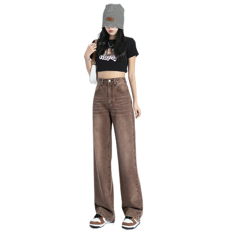 Women's High Waist American Style Straight Retro Jeans