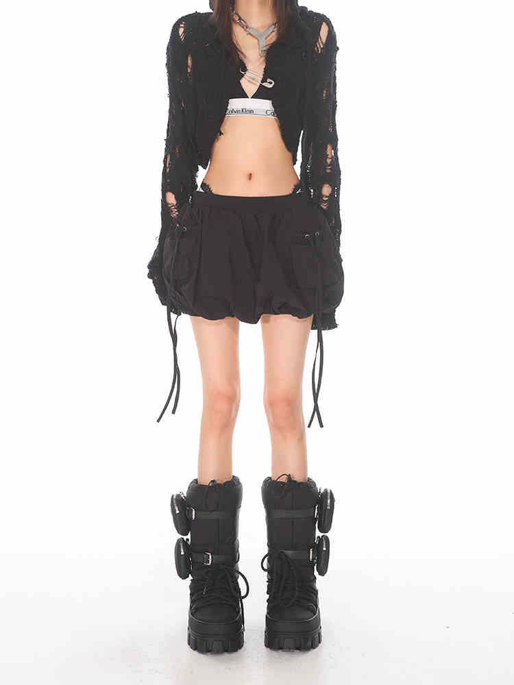Elastic Drawstring Skirt Women's Overalls Pocket Skirt