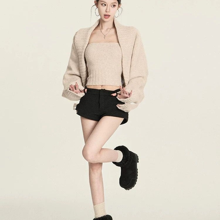 Female Solid Color Retro Lapel Shawl Sweater Coat