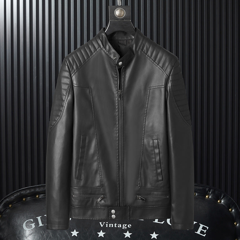 Mens PU Leather Jacket With Zipper Details