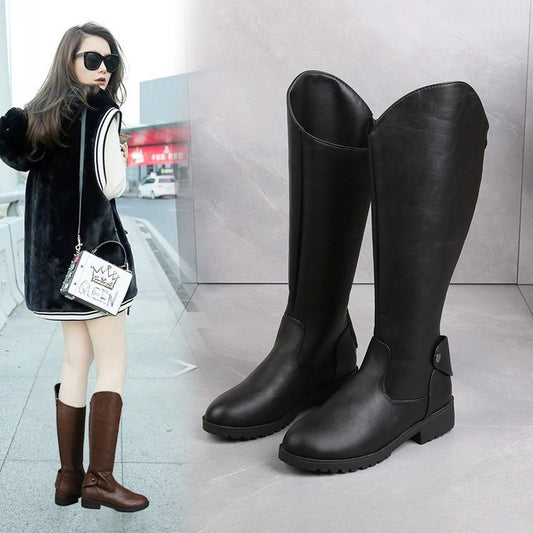 But Knee High Thick Heel Fashion Simple Side Zipper Knight Boots Women