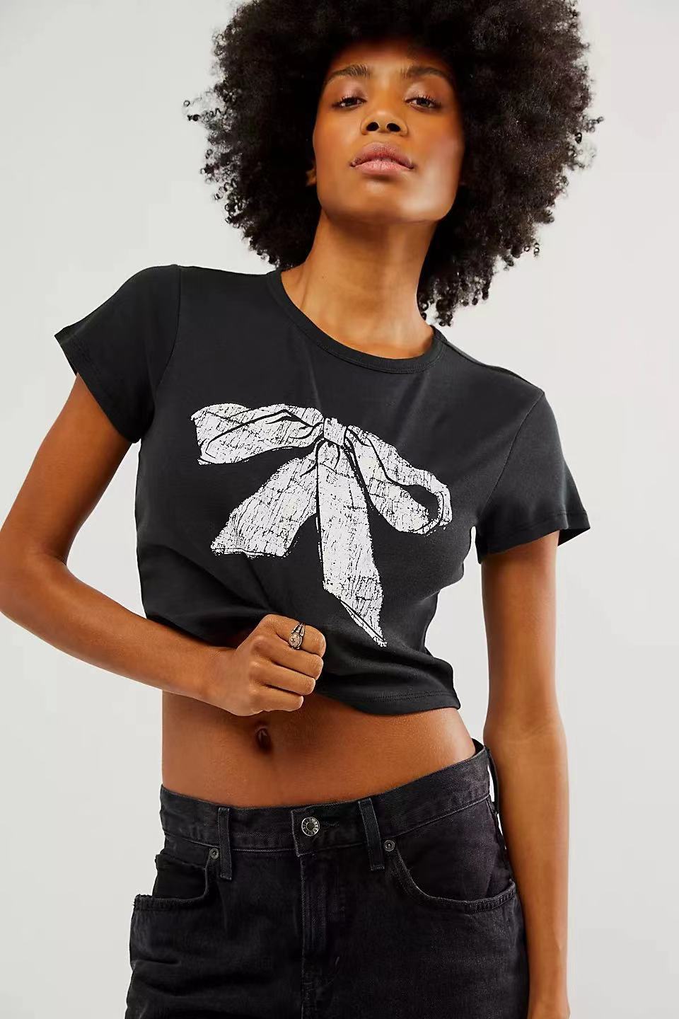 Women's Printed Short-sleeved Slim-fit Fashion Tops T-shirt