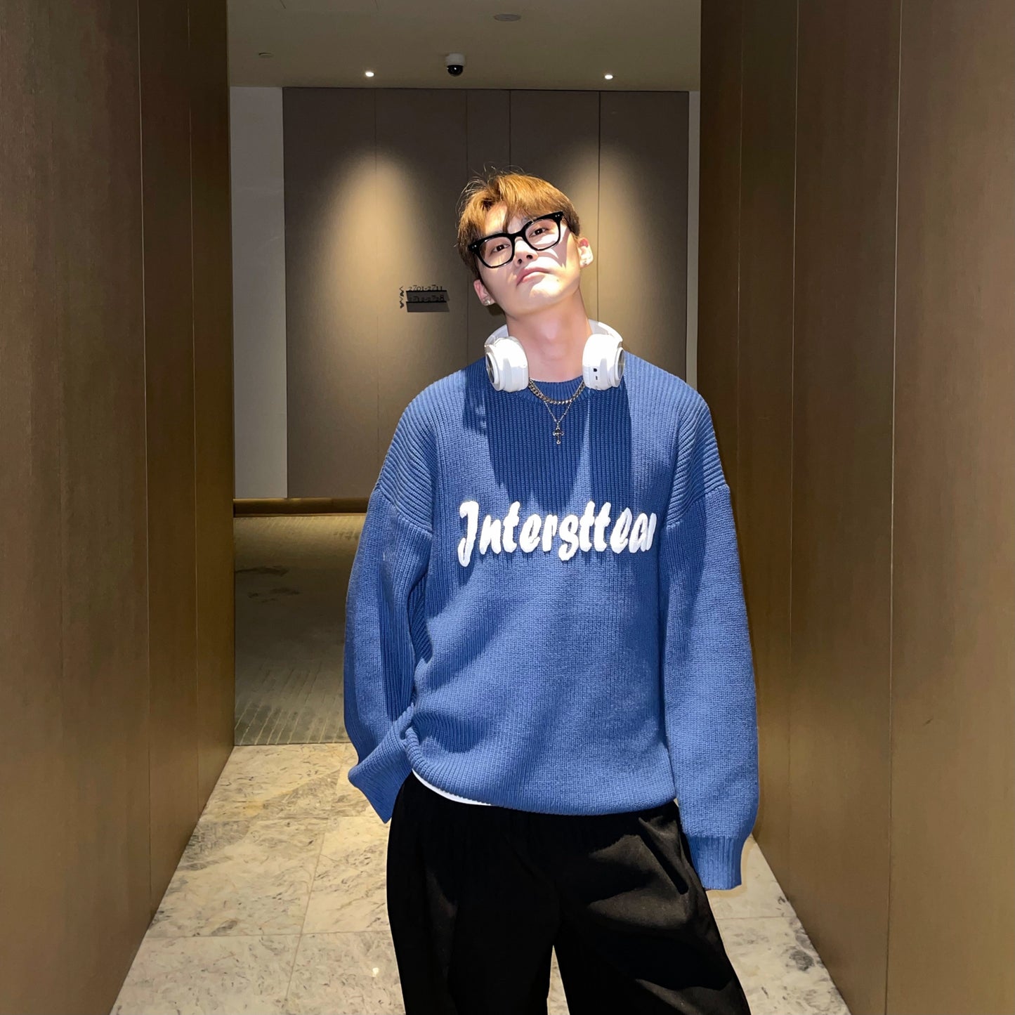 Lazy Style Three-dimensional Letter Round Neck Pullover Couple Sweater