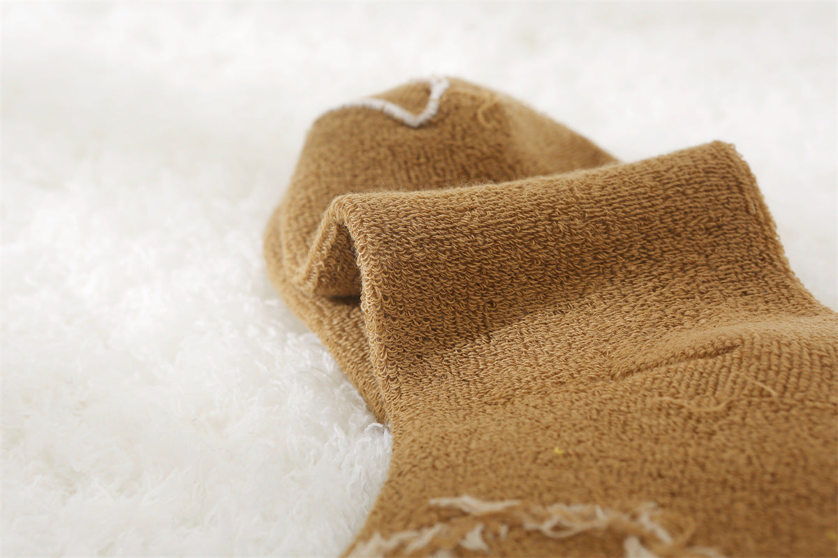 Thickened Fleece-lined Warm-keeping Socks Women's Autumn And Winter Mid-calf Curling Loose Cotton Socks