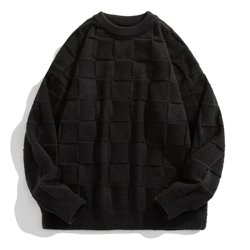 Men's Checkerboard Sweater 2 Versatile Crew Neck