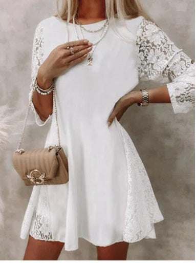 Lace Panel Slimming Mid Length Dress