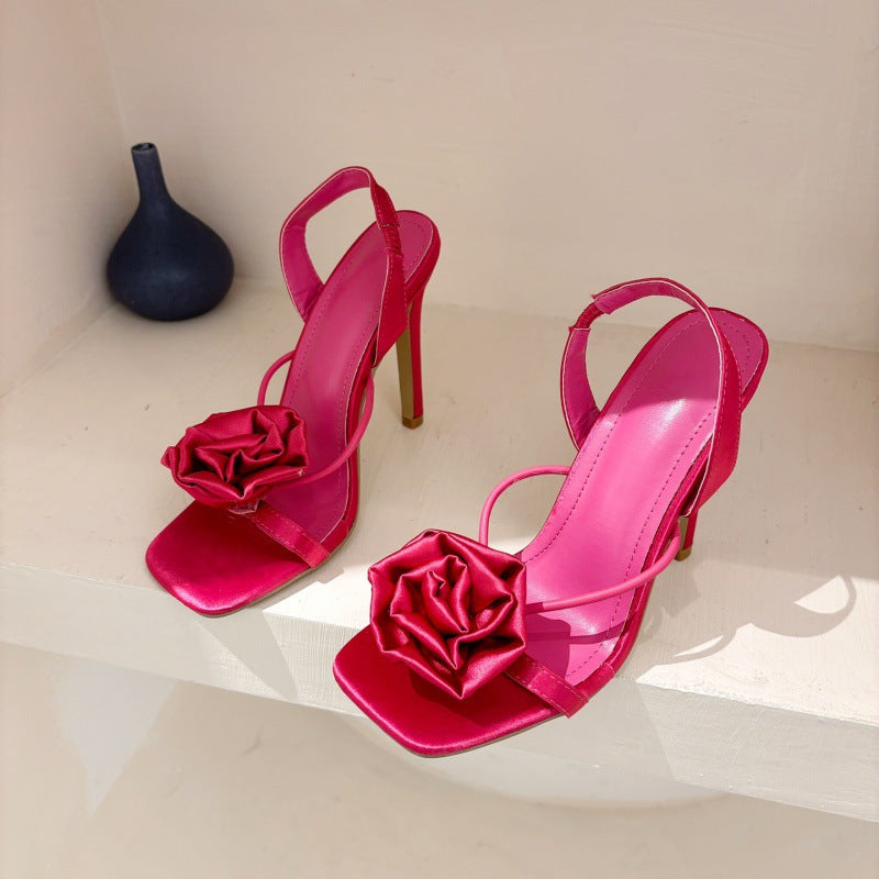 Fashionable Flower Square Toe Strap With Skirt High Heels