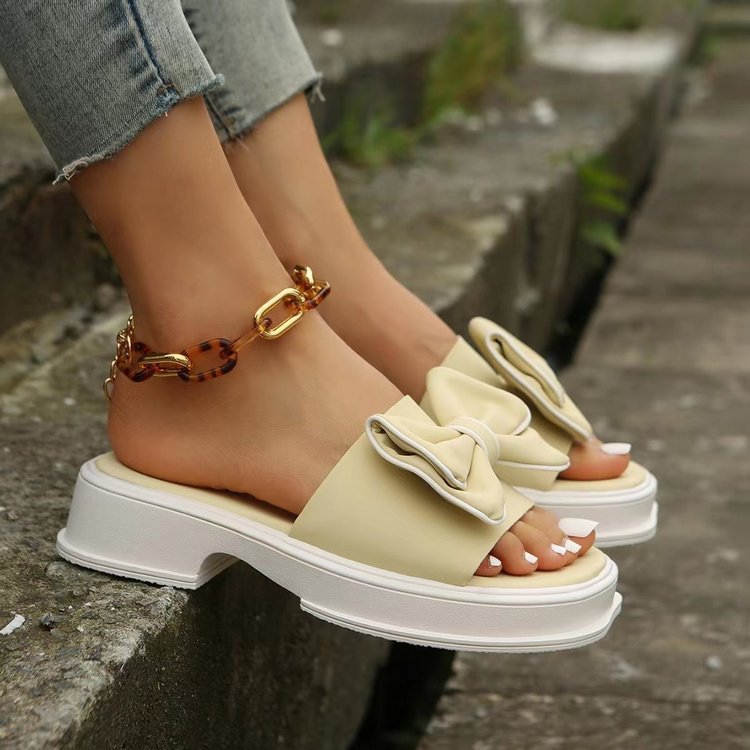 Muffin Platform Bow Slippers With Soft Bottom
