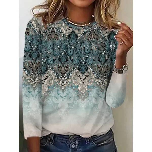 Loose Trendy Vintage Printed Round Neck T-shirt