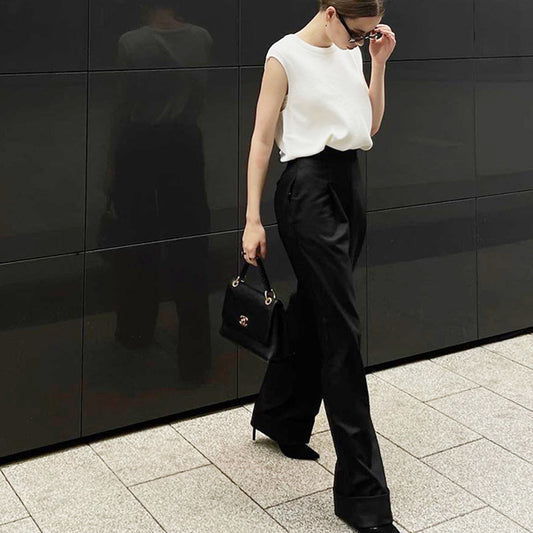 Black Mopping Suit Pants Loose High Waist Drooping