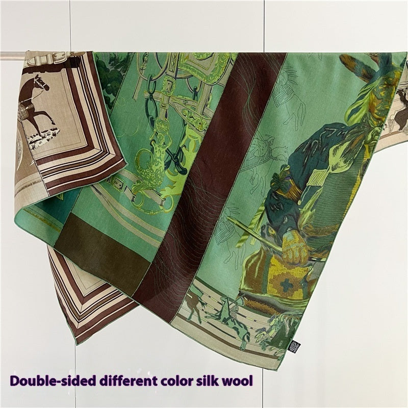 Tropical Rainforest FINSBURY Double-sided Different Color Silk Wool Large Kerchief