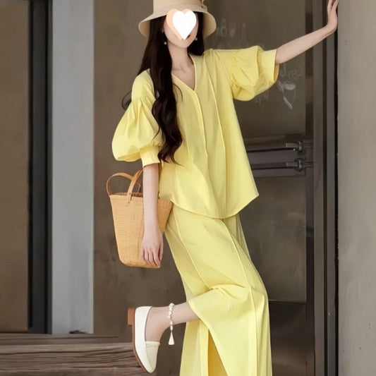 Youth-boosting Versatile Casual Top And Slit Skirt Two-piece Set