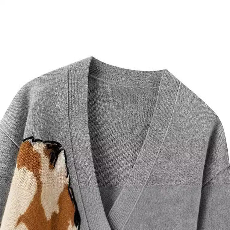 Cartoon Cat Jacquard Pattern Knitted Long Sleeve