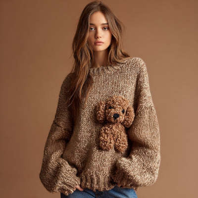 Womens Soft Comfortable And Sweet Crew Neck Long Sleeve Knit Sweater