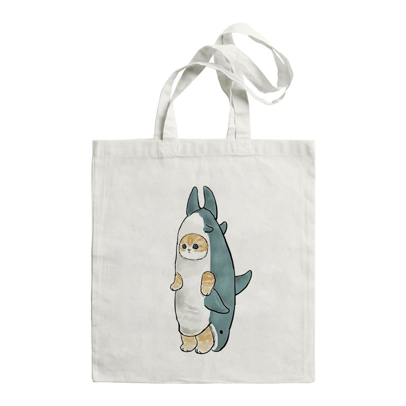 Shark Cat Printed Canvas Bag Shoulder