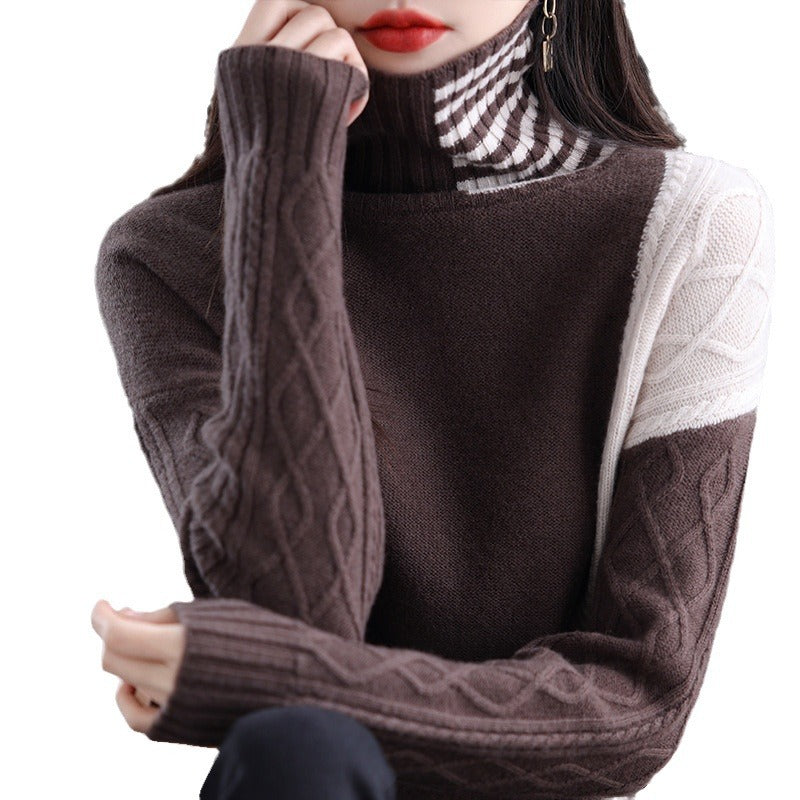 Women's Turtleneck Sweater Loose Contrast Color