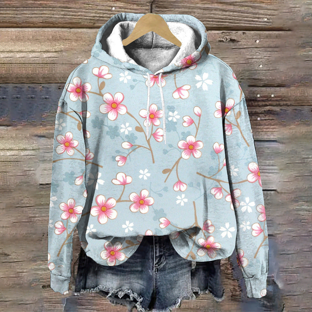 Stylish Floral-patterned Loose-fitting Designer Hoodie For Fall