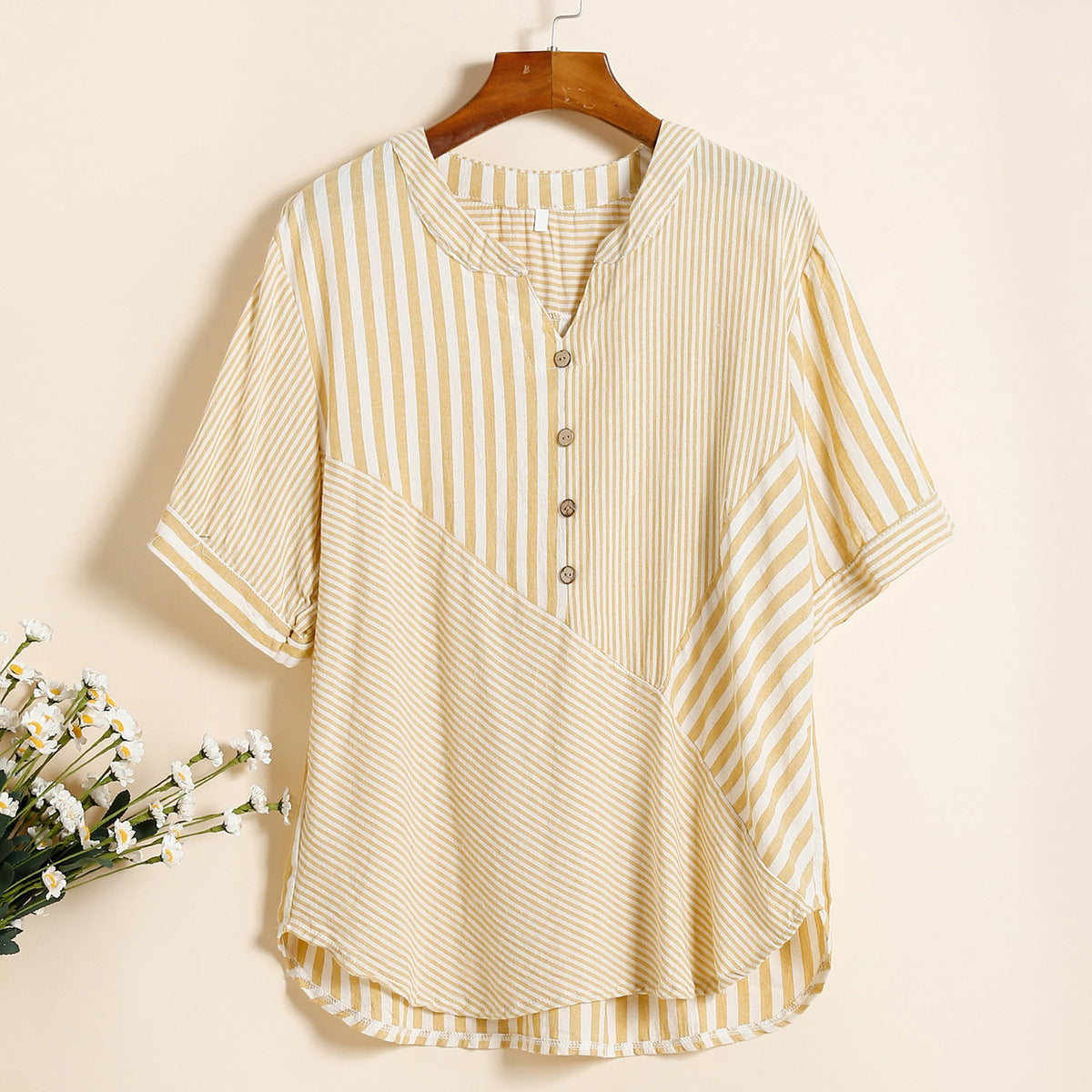 Plus Size Women's Cardigan V-neck Shirt Cotton And Linen Top