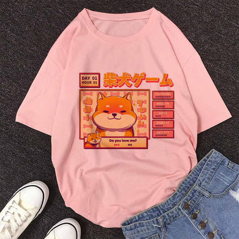 Cute Cat Shiba Inu Printed Women's T-shirt Casual Style