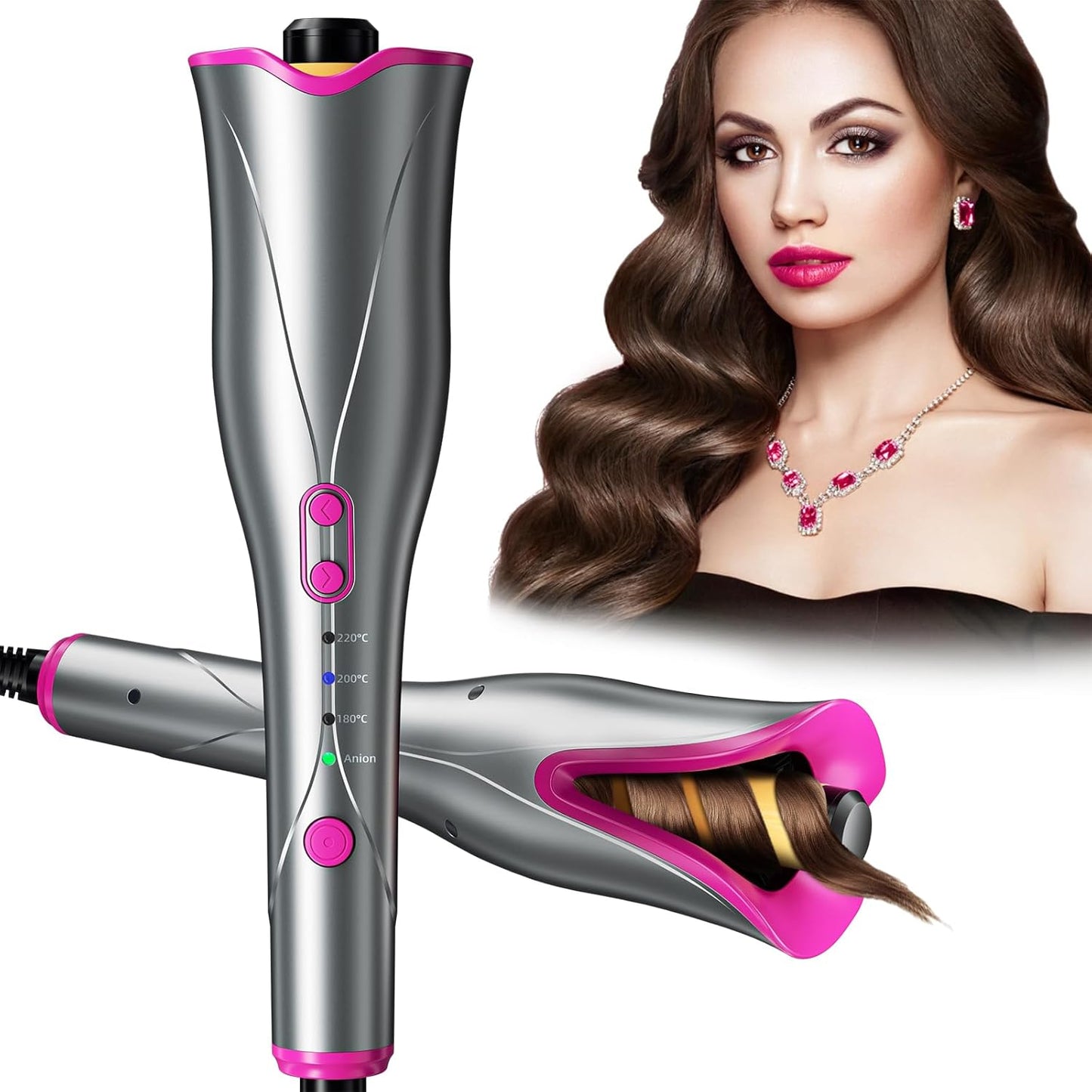 Rizador De Pelo Automático,Iones Negativos Tenacillas Pelo Con 3 Temperaturas Ajustables,Calentamiento Rápido,Dirección De Rizado Ajustable,Anti Escaldado, Cable Antienredos Giratorio De 360 °