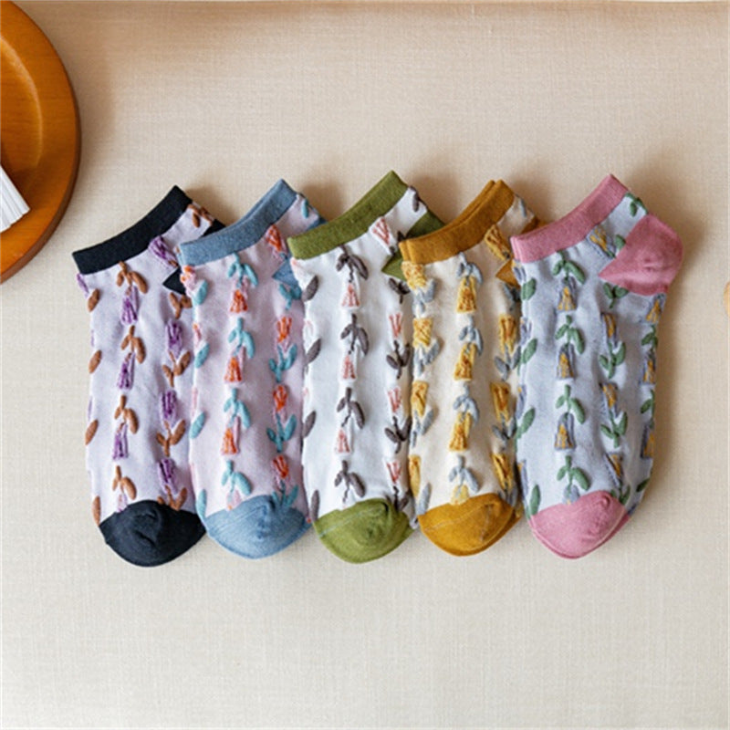 Cotton Embossed Japanese And Korean Court Style Socks