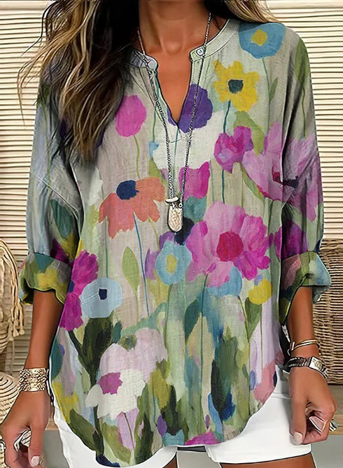 Vintage Color Block Printed Casual Shirt