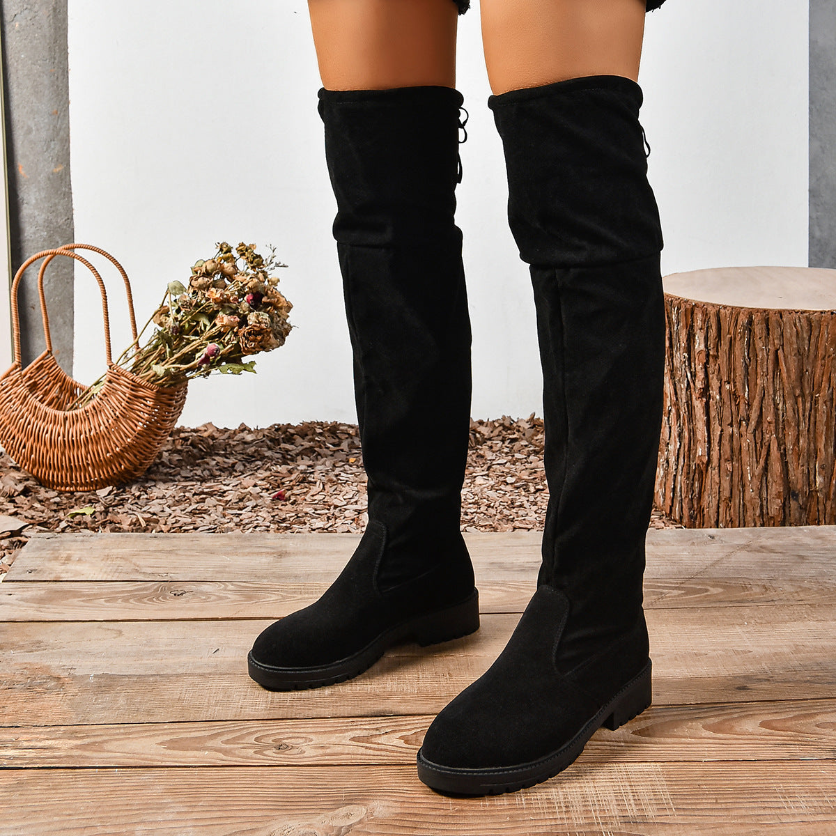 Elastic Thicksoled Solidcolor Fashionable Kneehigh Boots