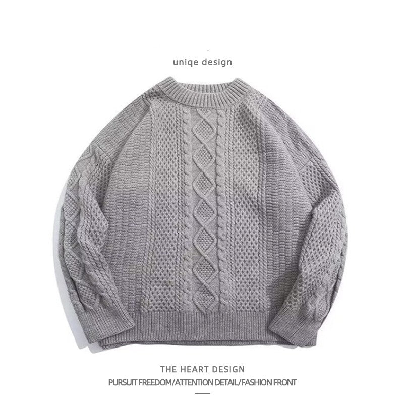 Hong Kong-inspireret Retro Rhombus Twist Rundhalset Sweater til Mænd