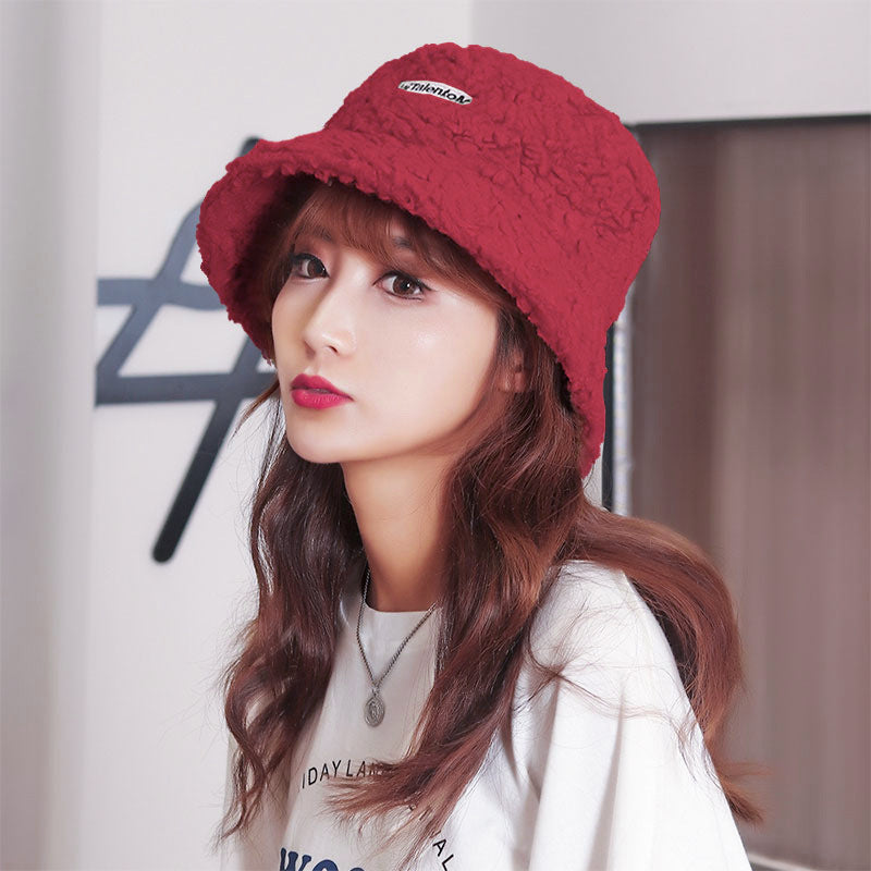 Lamb Hair Letter Embroidered Fisherman Hat