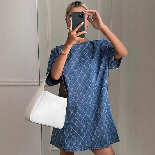 Women's Denim-Style Patterned Casual Dress