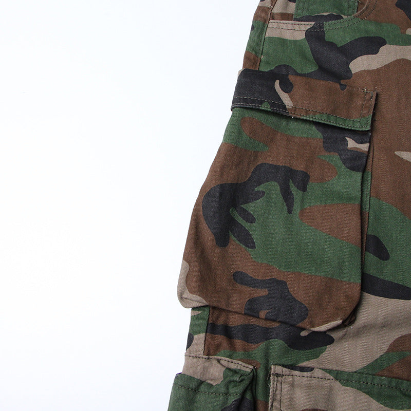 Women's Side Multi-pocket Decorative Design Camouflage Cool Handsome Loose Street Jeans