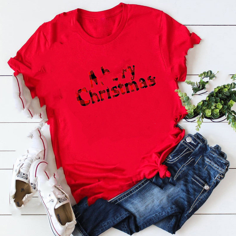 Christmas Santa Elk T-Shirt Couple Short Sleeve