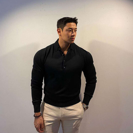 T-shirt Slim Long-sleeved Cotton Lapel Polo Shirt