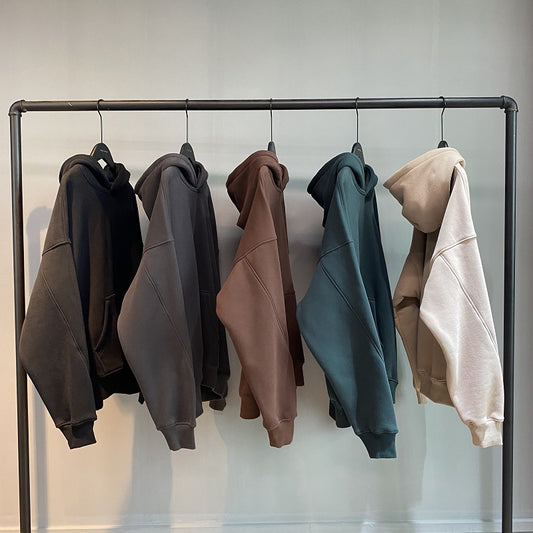 Fleece Hooded Trendy Sweatshirt Retro Solid Color
