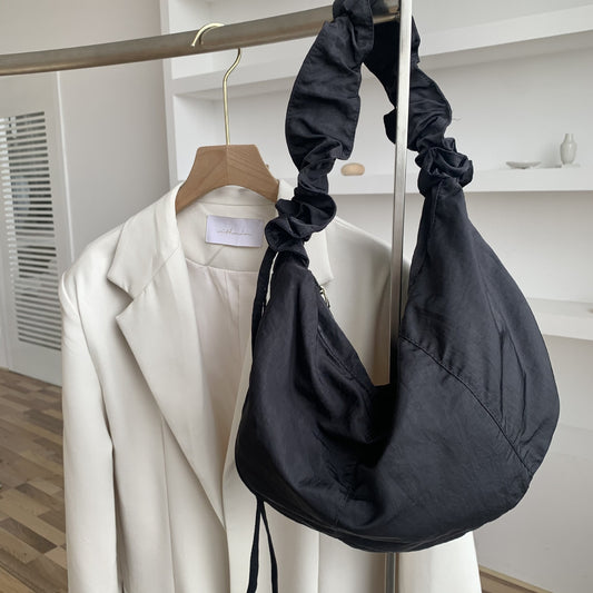 Women's Fashionable Simple Pleated Nylon Cloth Portable Shoulder Bag